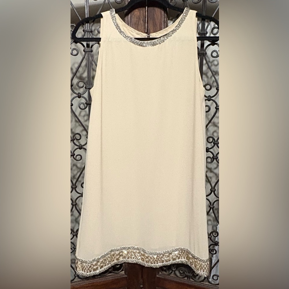 Luxe Cream Sleeveless Midi Dress with Beaded Trim